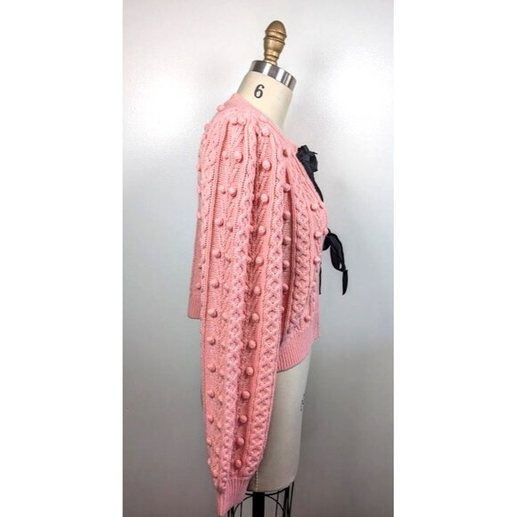 Alice + Olivia Kitty Puff Sleeve Sweater Cardigan Size Medium‎ Cable Knit NEW - Picture 3 of 14